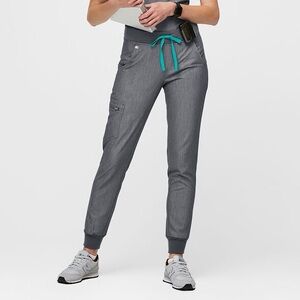 Figs Gray Joggers with Teal Drawstring